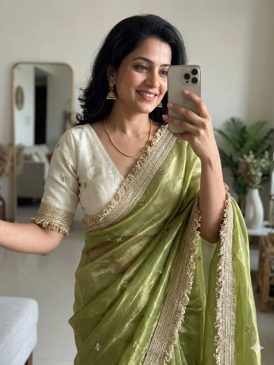 Space Satin Sequence Work Saree 1