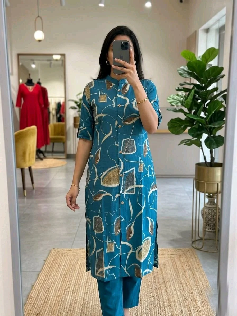 Block Printed Cotton Kurta Set with Pants 4