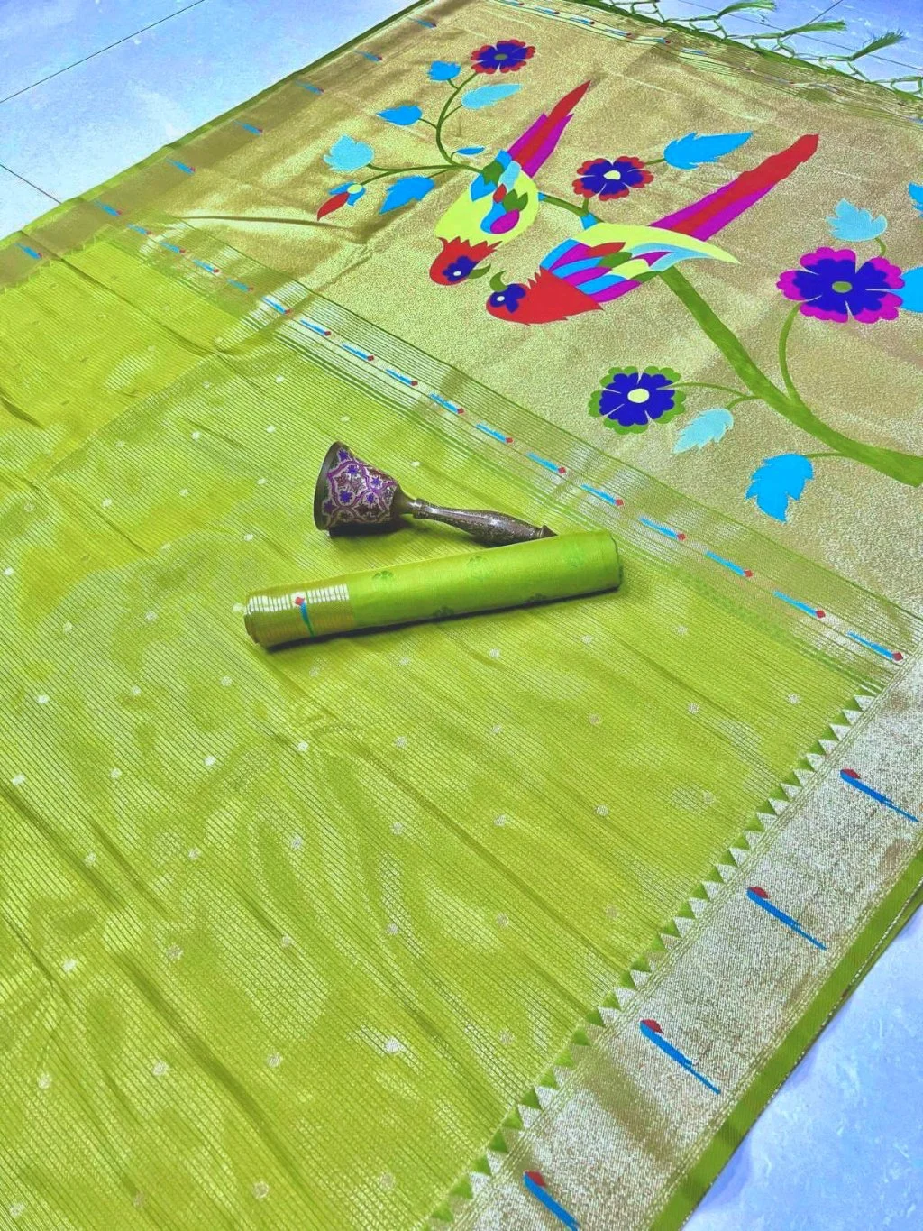 Paithani Silk Saree with Parrot Motifs thumbnail 5