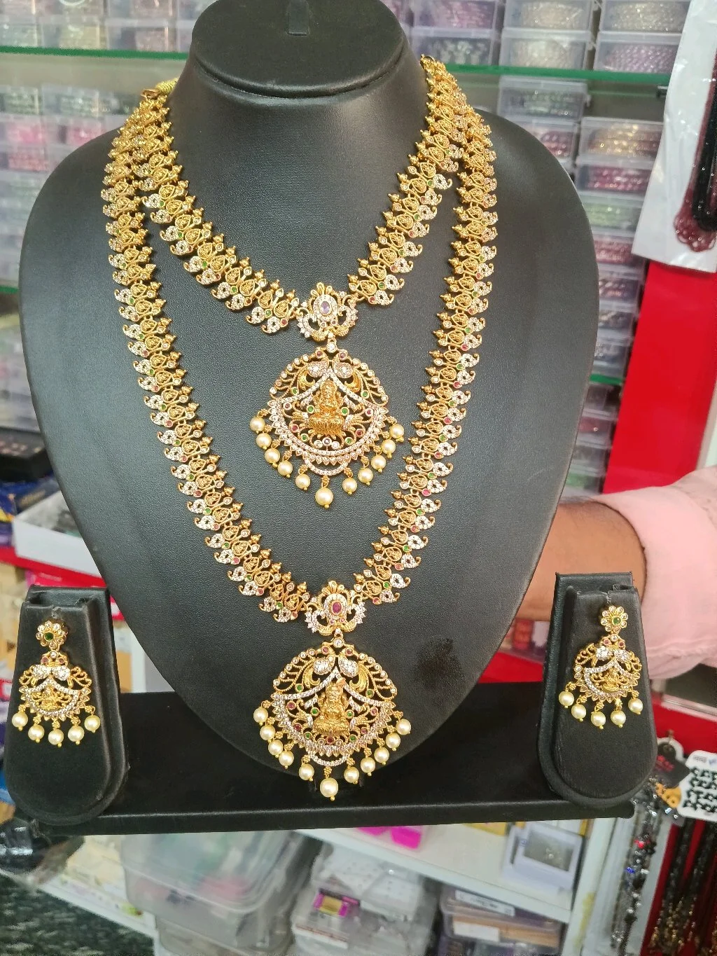 Gold Plated Temple Jewelry Combo Set with Earrings