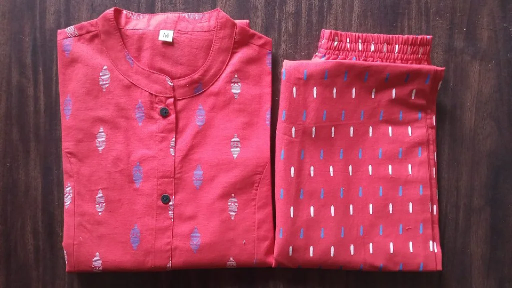 Red Ikat Print Cotton Kurta Set 1