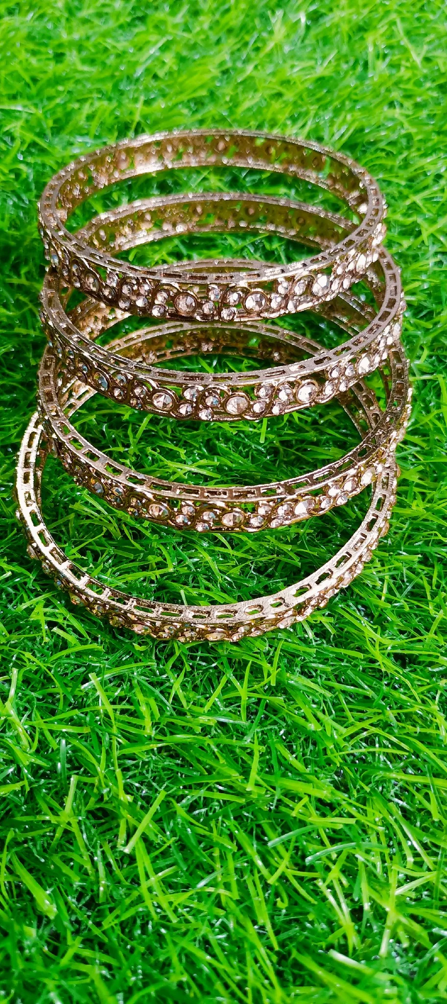 Gold Toned Stone Studded Bangles Set thumbnail 2
