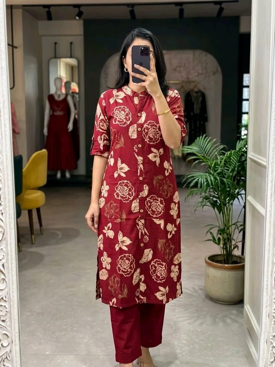Block Printed Cotton Kurta Set with Pants 10