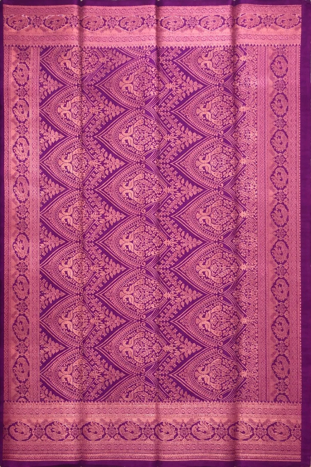 Golden Beige Silk Saree with Peacock Motifs thumbnail 4