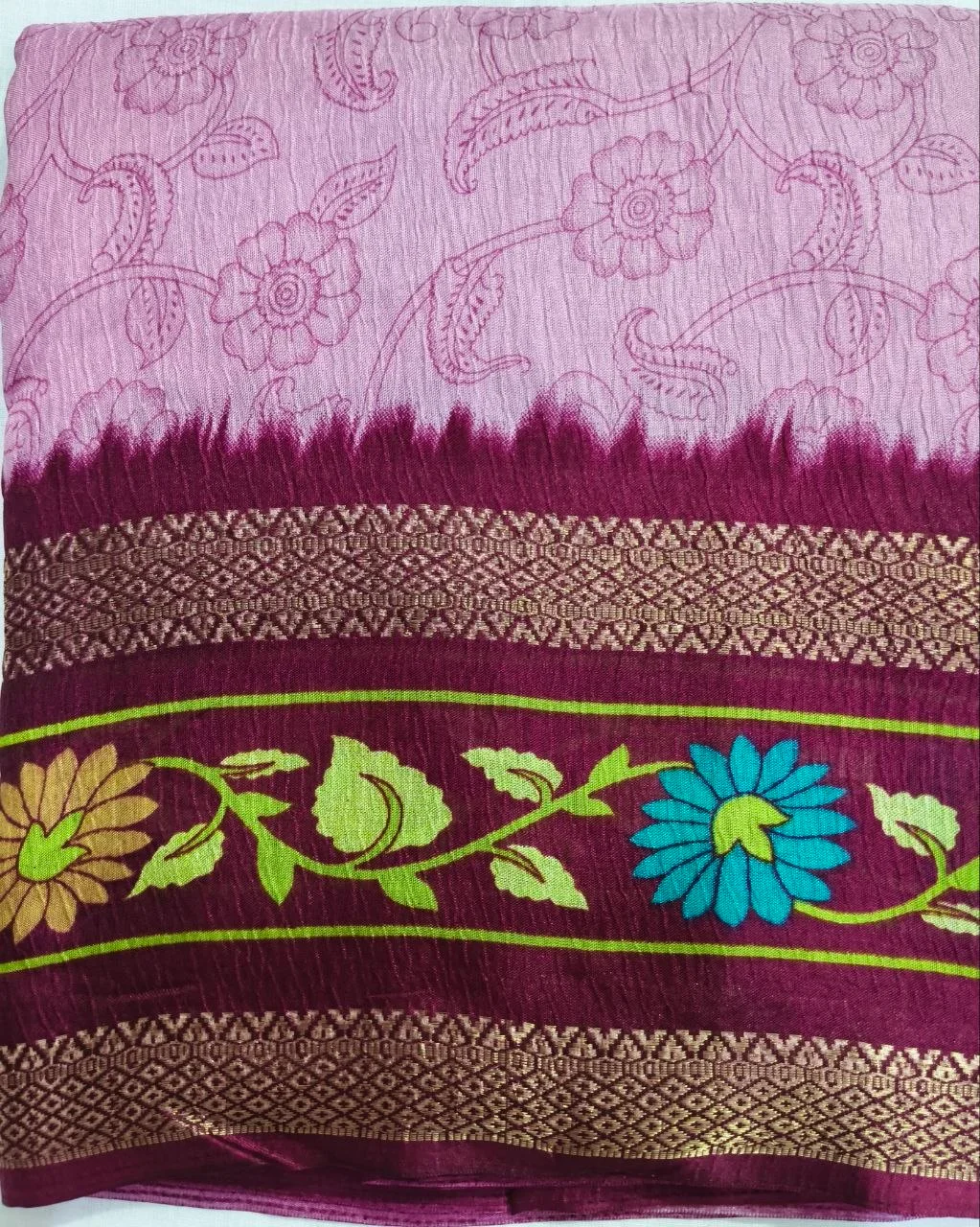 Dual Tone Blue Floral Saree with Zari Border 3