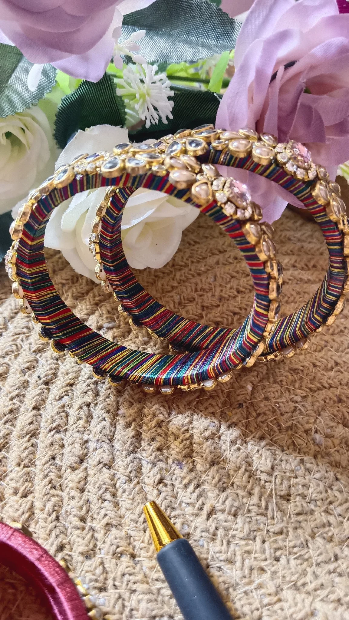 Rainbow Kundan Fusion Silk Thread Bangles thumbnail 2
