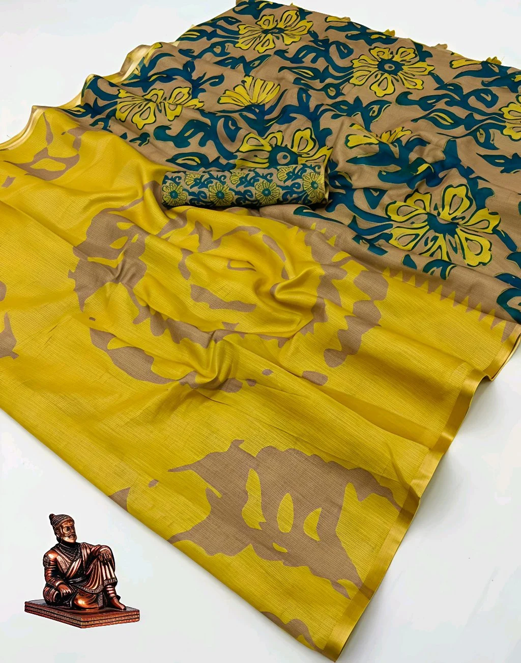 Shibori Kalamkari Print Viscose Silk Saree thumbnail 1
