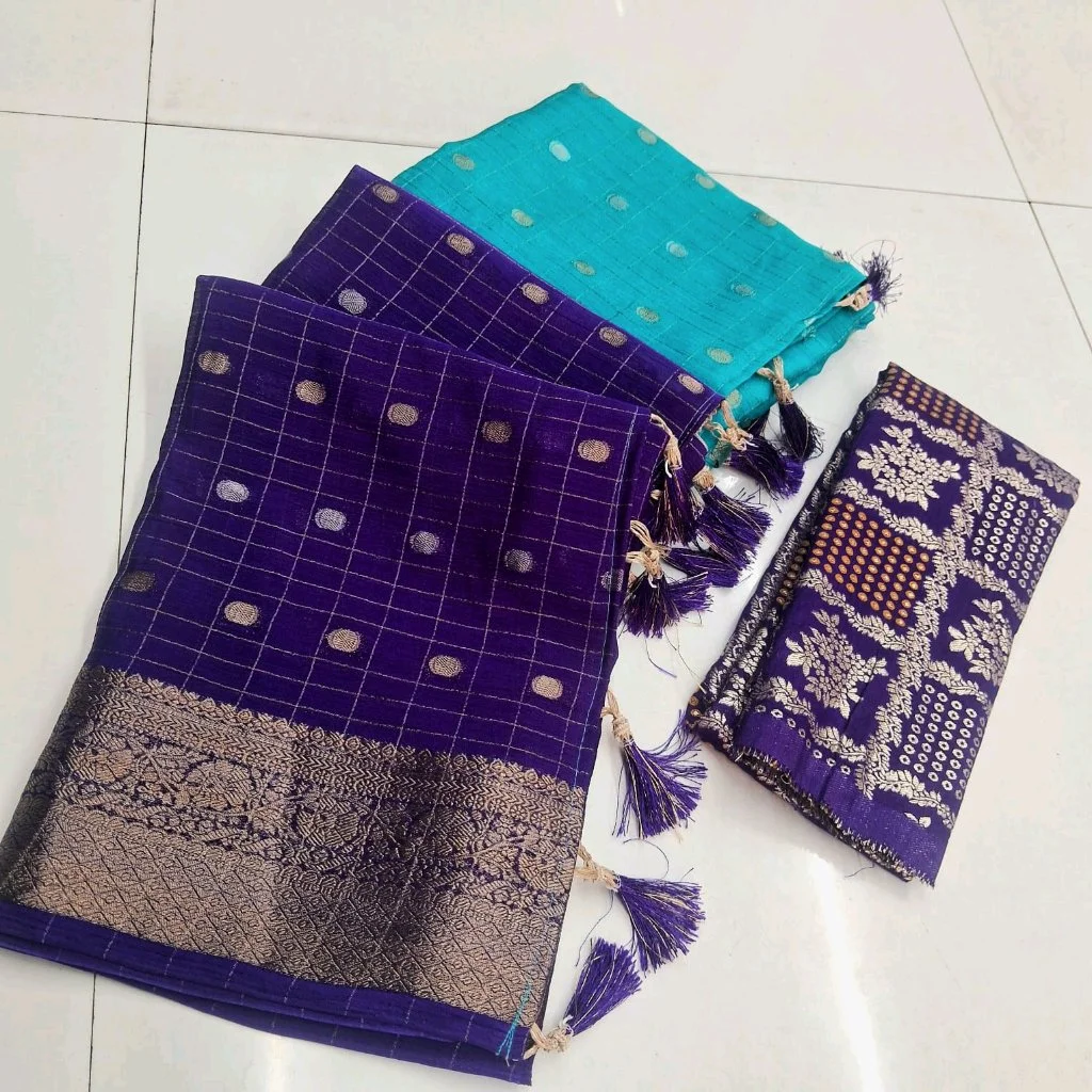 Chinon Silk Blend Zari Weave Saree with Tassels thumbnail 1