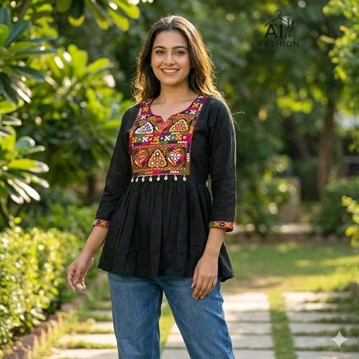 Rayon Kurti with Colorful Mirror Work Embroidery 6