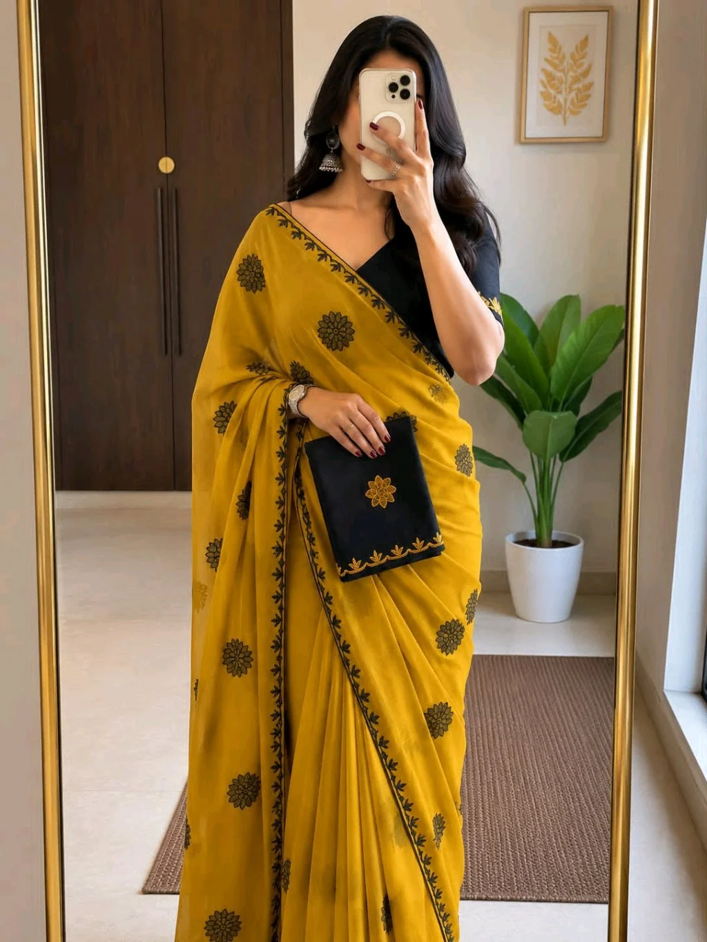 Multi Embroidered Saree with Scalloped Border thumbnail 3