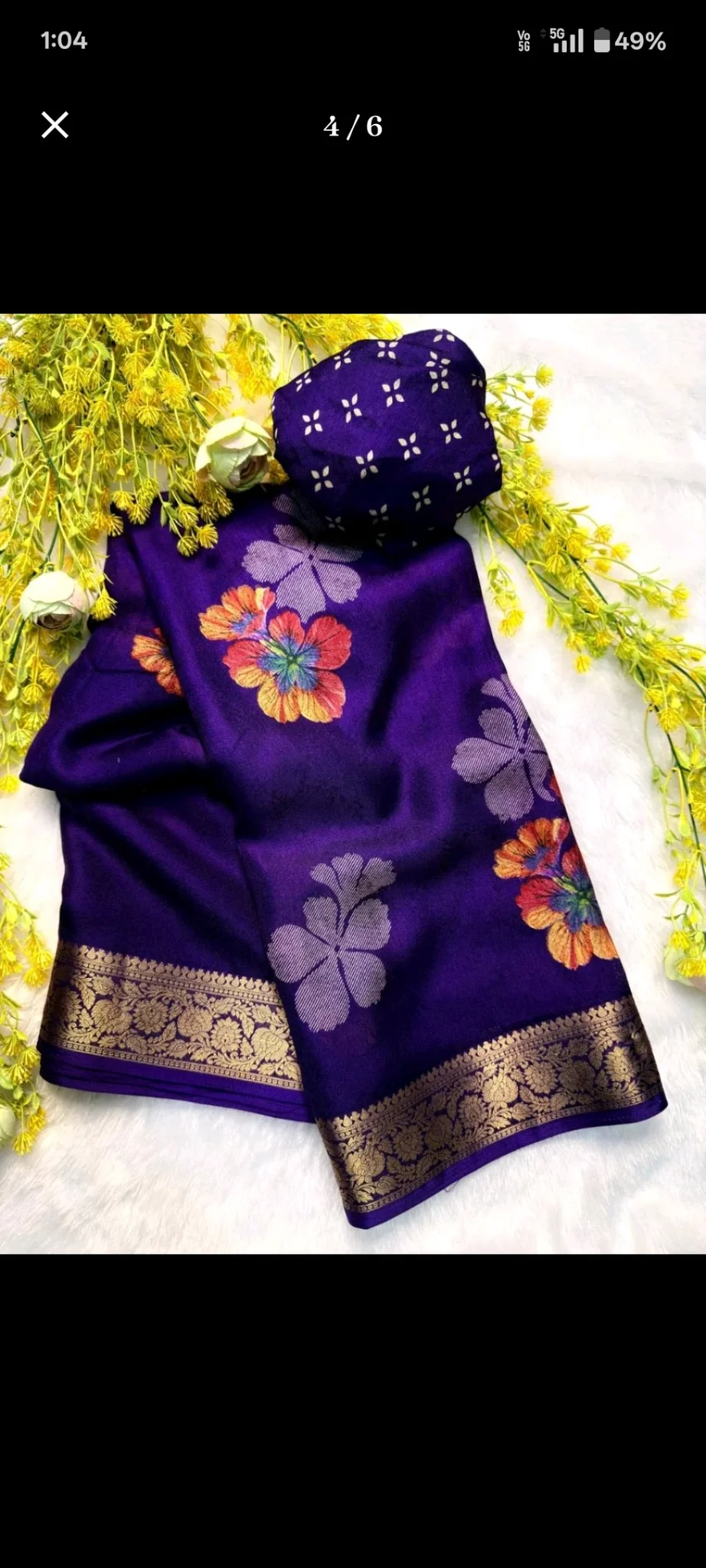 Purple Silk Blend Saree with Floral Weave and Zari Border thumbnail 1