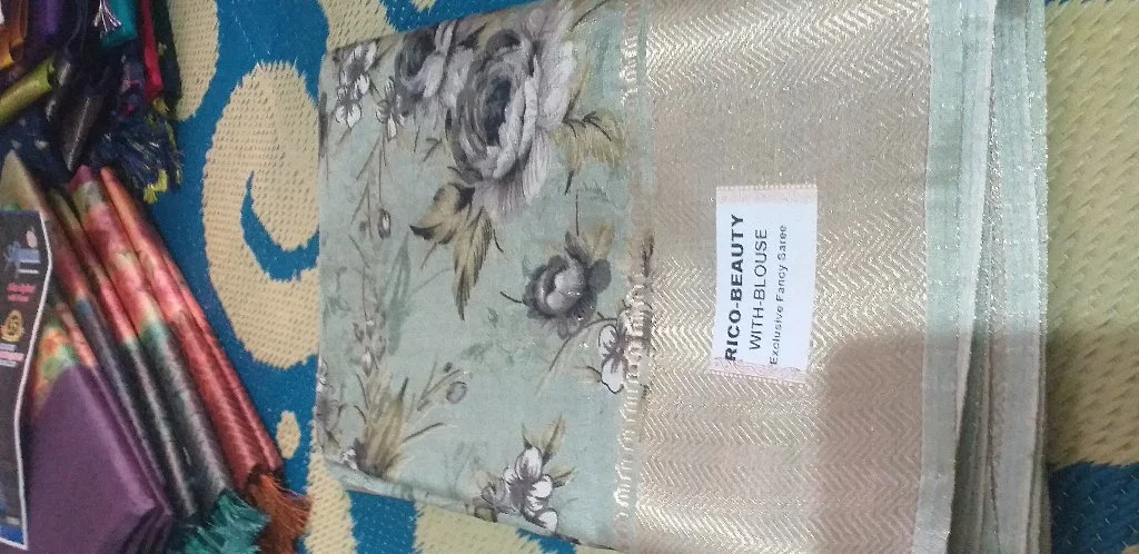 dola Beauty Light Green Floral Fancy Saree with Blouse