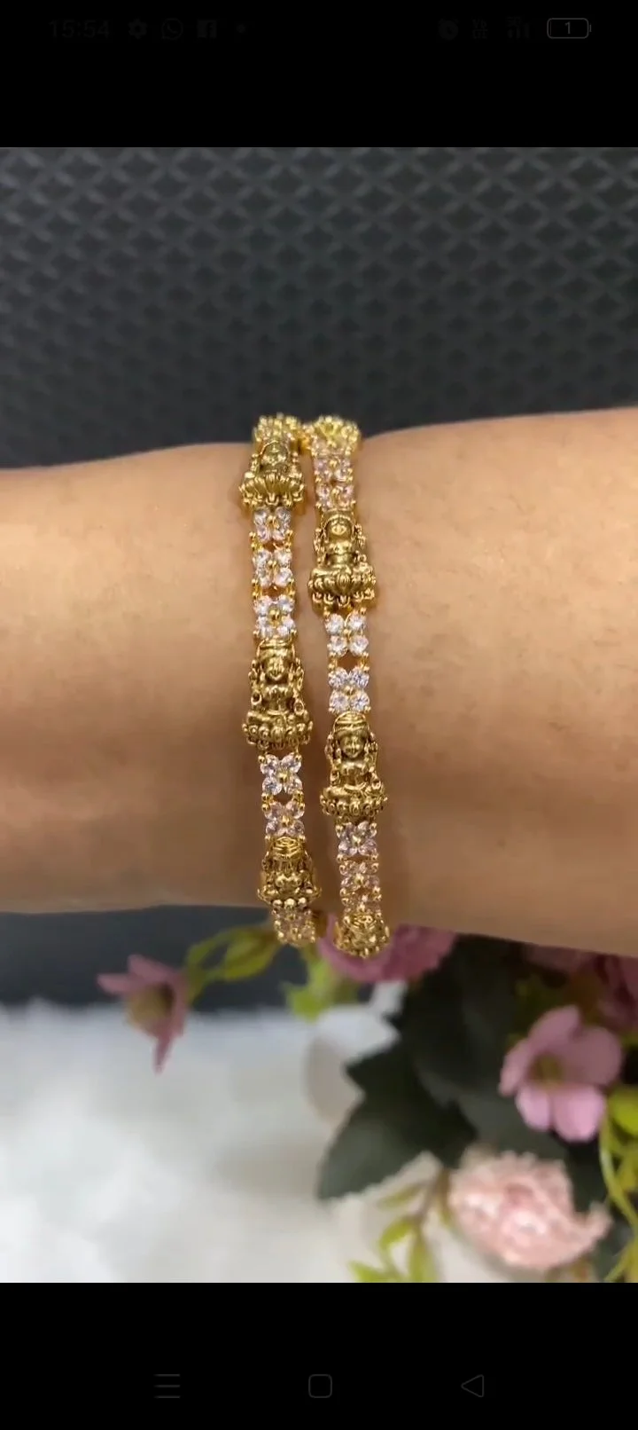 Ch Gold Plated Lakshmi Teme Bangles with White Stones