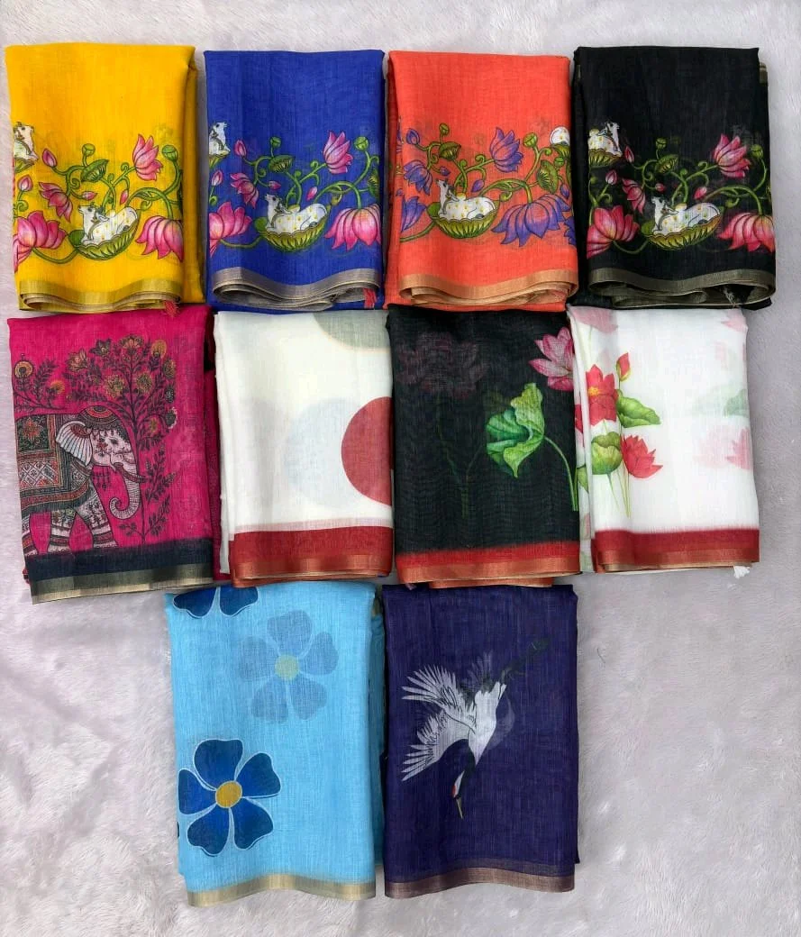 Linen Blend Printed Sarees thumbnail 1