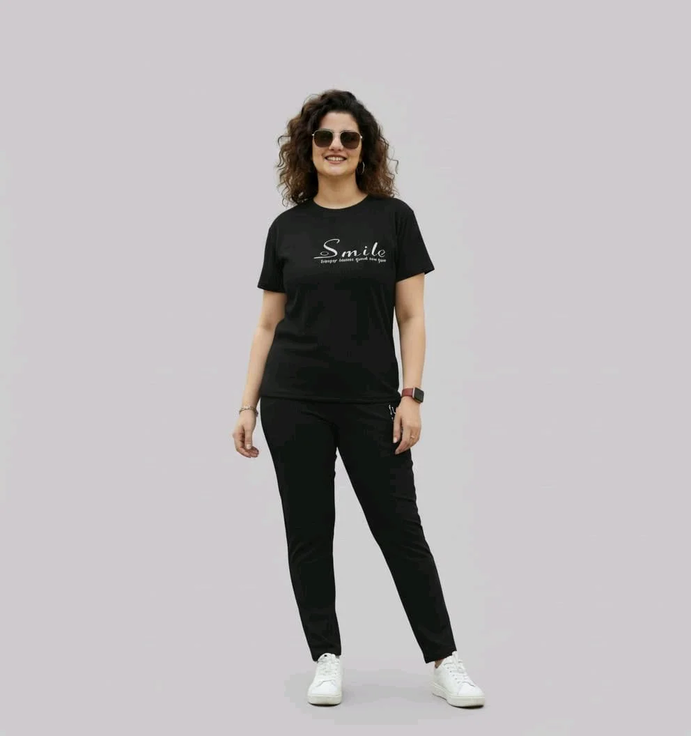 Smile Print T-shirt and Track Pants Set 3