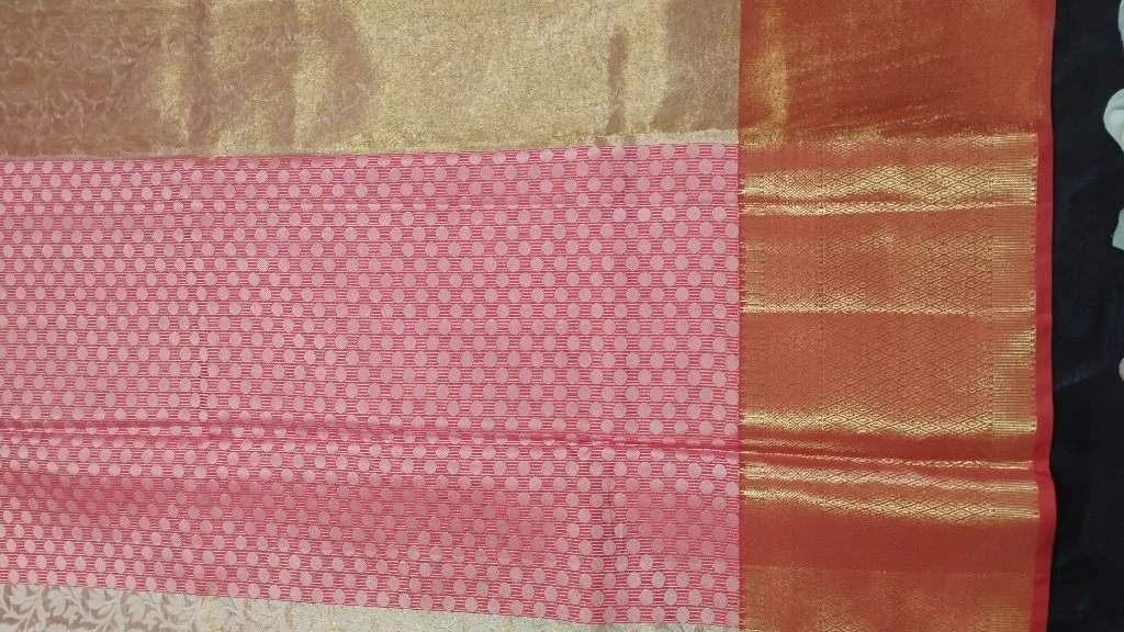 Banarasi Soft Pattu Saree with Red and Gold Zari Border 3
