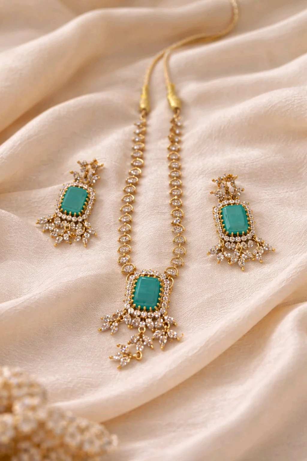 Gold Toned Necklace Set with Turquoise Stones and CZ 2
