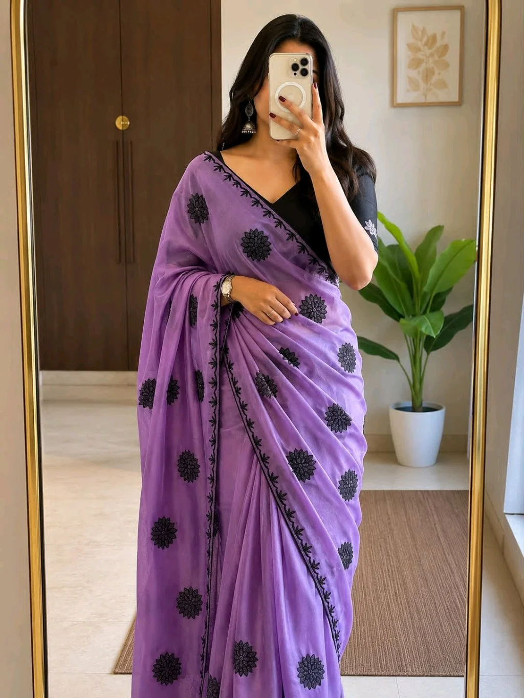Multi Embroidered Saree with Scalloped Border thumbnail 8