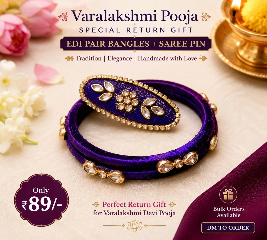 Purple Silk Thread Bangles with Saree Pin