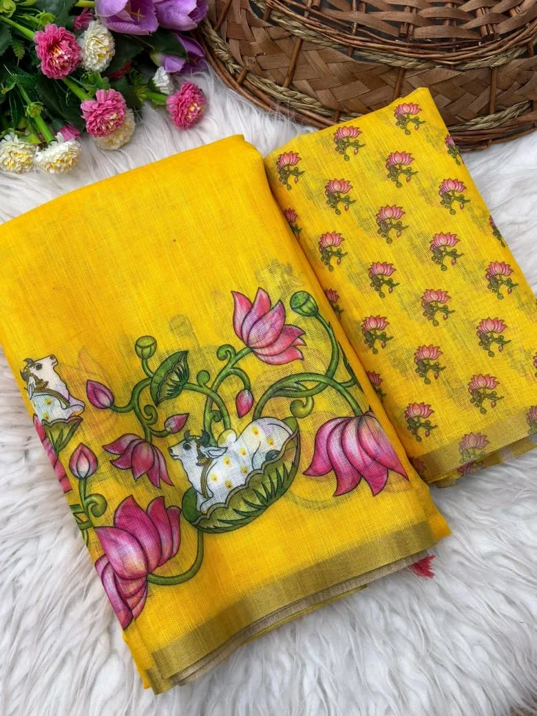 Linen Blend Printed Sarees thumbnail 10