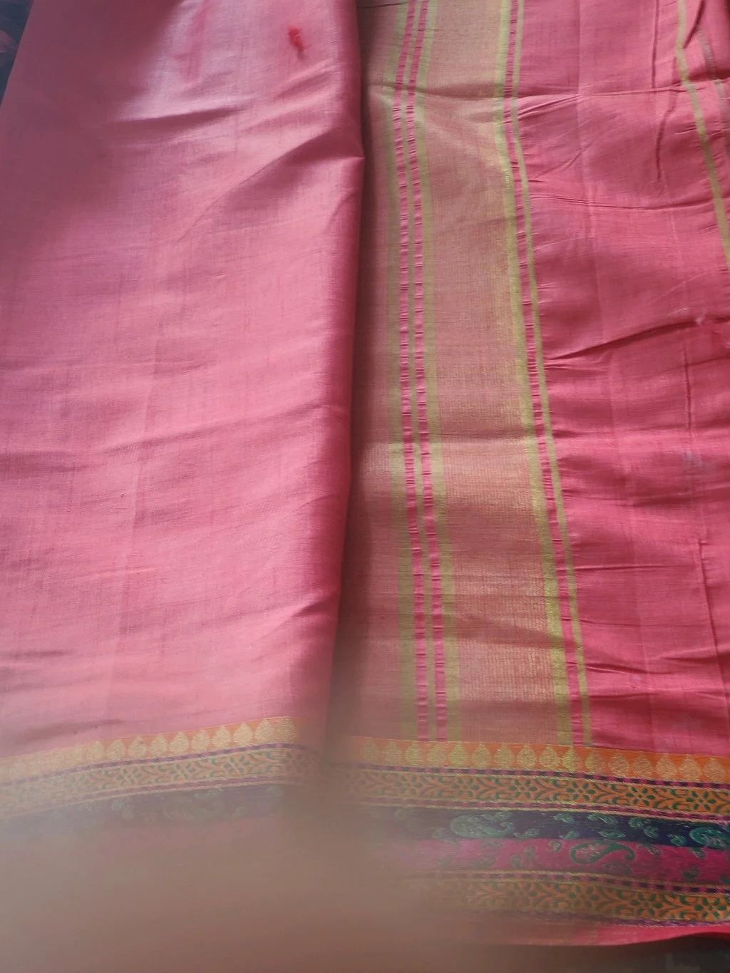 Pink Silk Blend Saree with Paisley Zari Border thumbnail 2