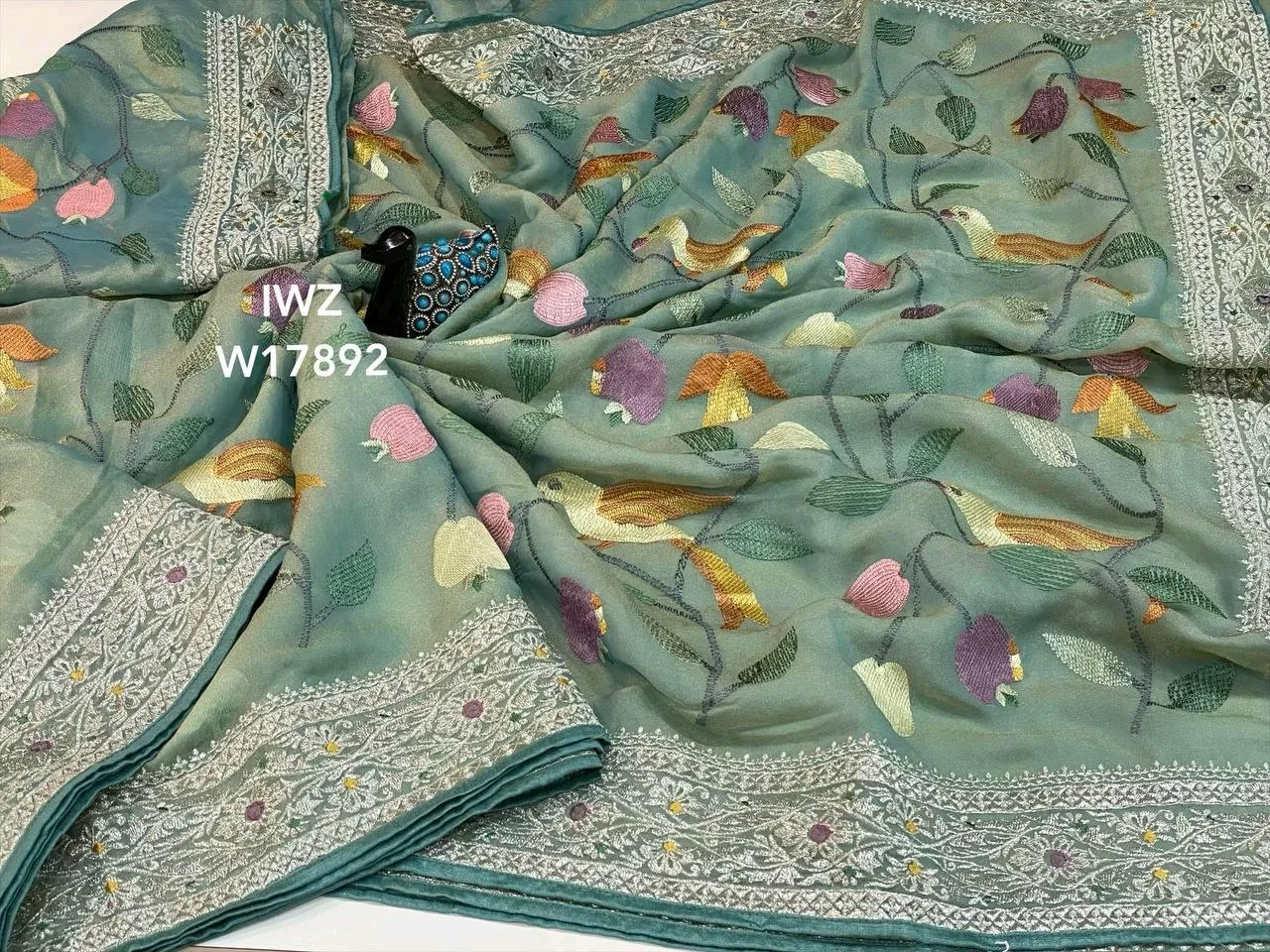 One Gram Tissue Saree With Fancy Embroidery Border thumbnail 4