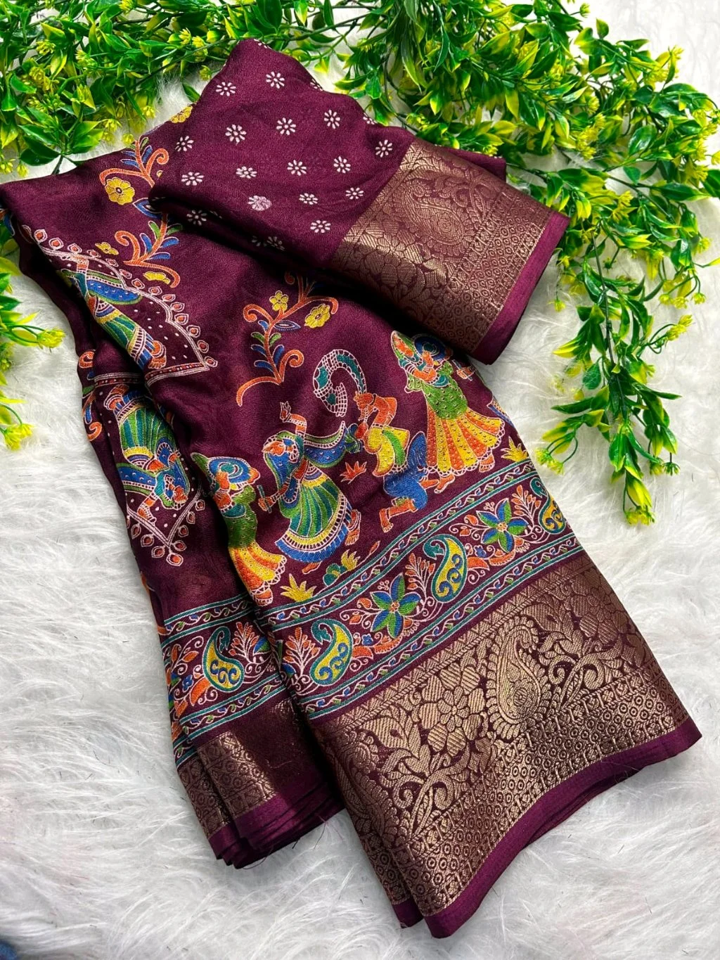 Mass Mellow  Soft Silk Saree with Colorful Folk Art Embroidery and Zari Border 6