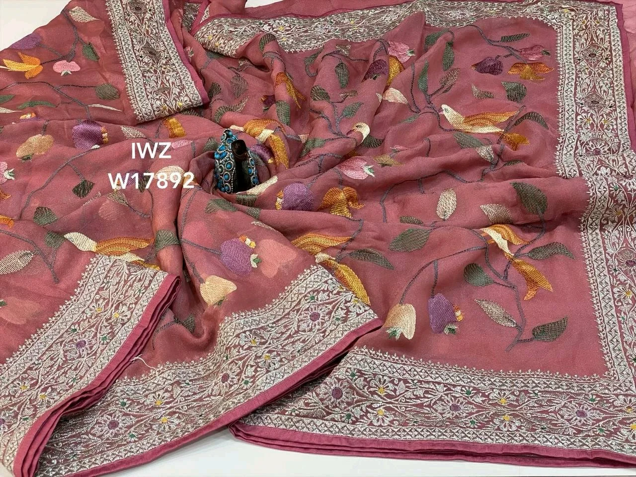 One Gram Tissue Saree With Fancy Embroidery Border thumbnail 2