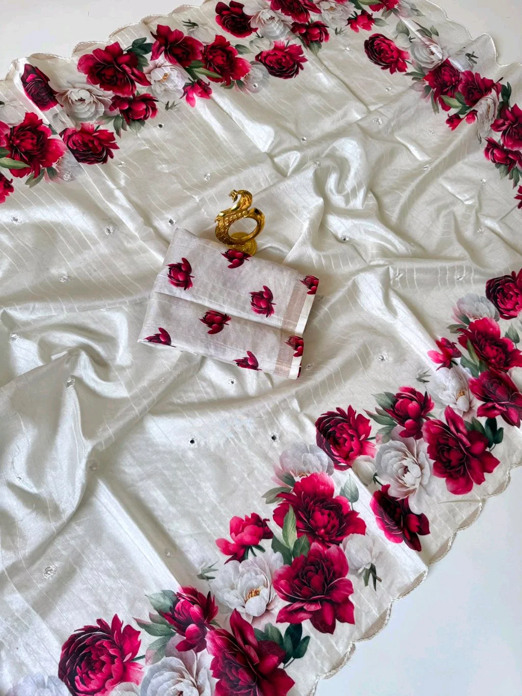Tussar Saree with Floral Border and Blouse 6