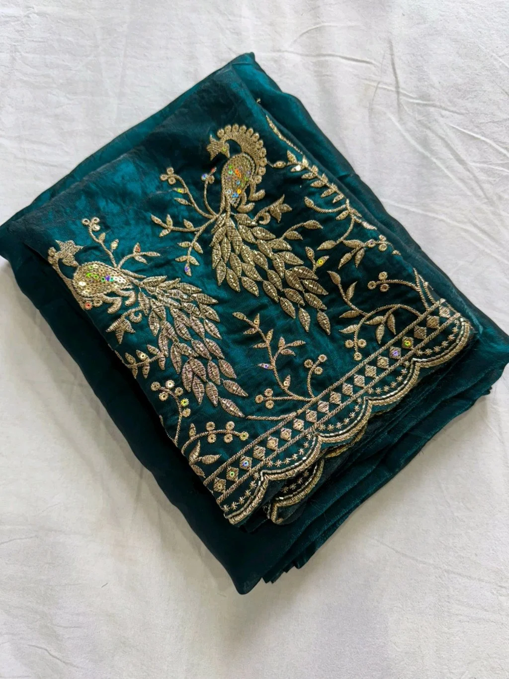 Space Sattin Saree With  Embroidered Blouse Fabric 4