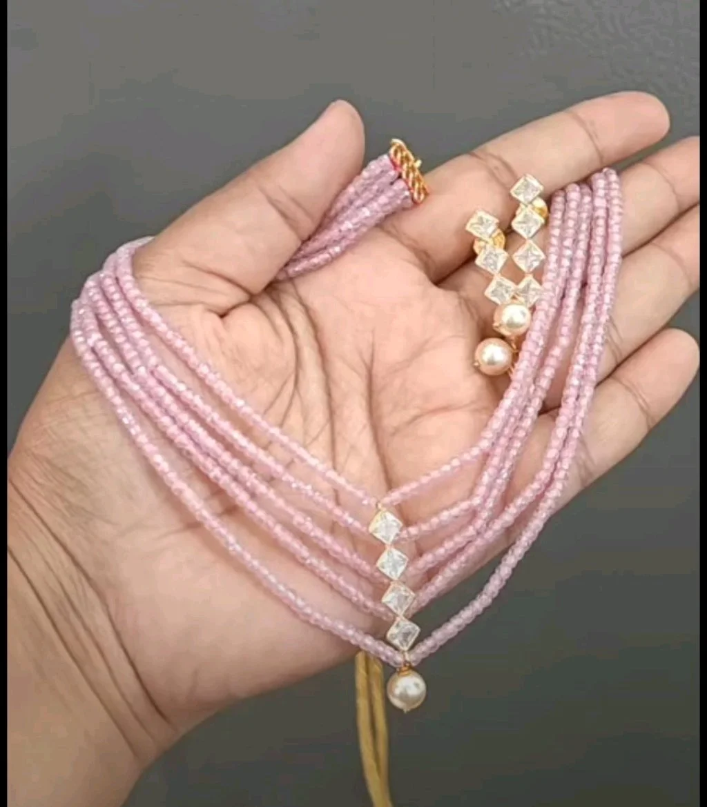 Multi Strand Pearl Necklace Set with CZ Stones thumbnail 2