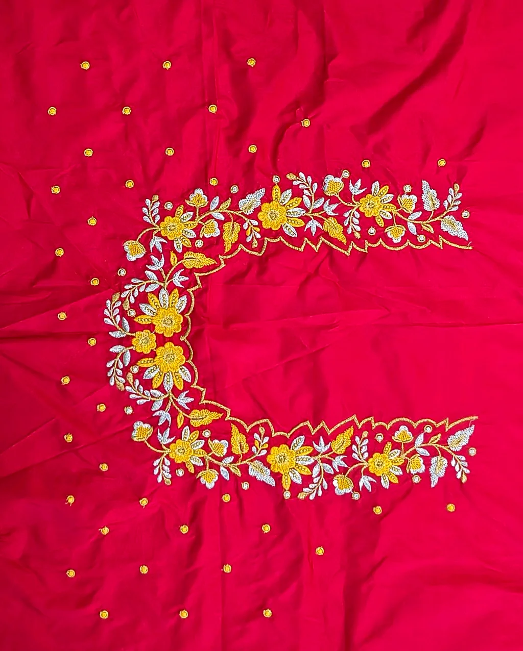 Red Floral Computer Embroidery Blouse Piece thumbnail 2