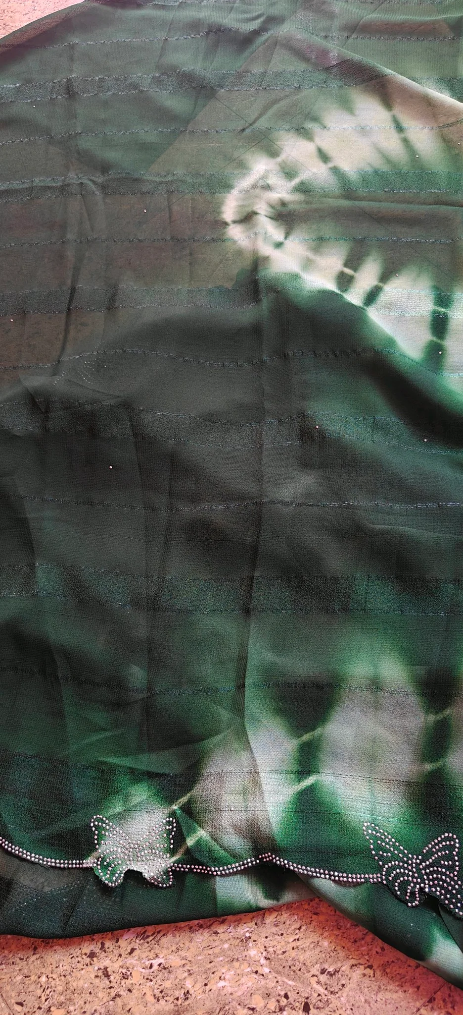Dark Green Butterfly Motif Saree with Swarovski Stone Work 7