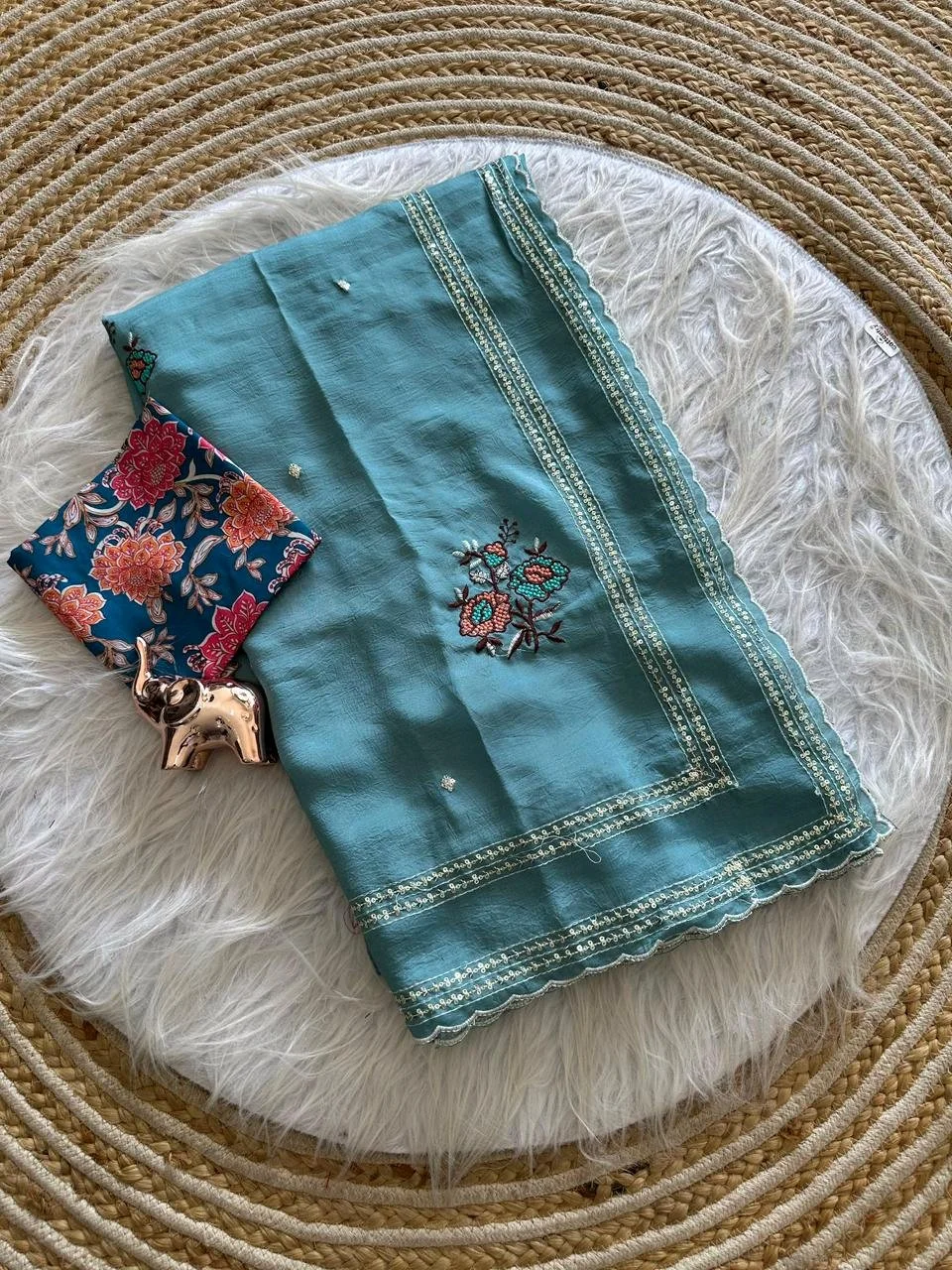 Pastel Soft Silk Blend Sarees with Scalloped Embroidered Border 5