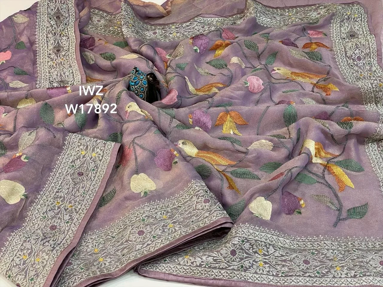 One Gram Tissue Saree With Fancy Embroidery Border thumbnail 3