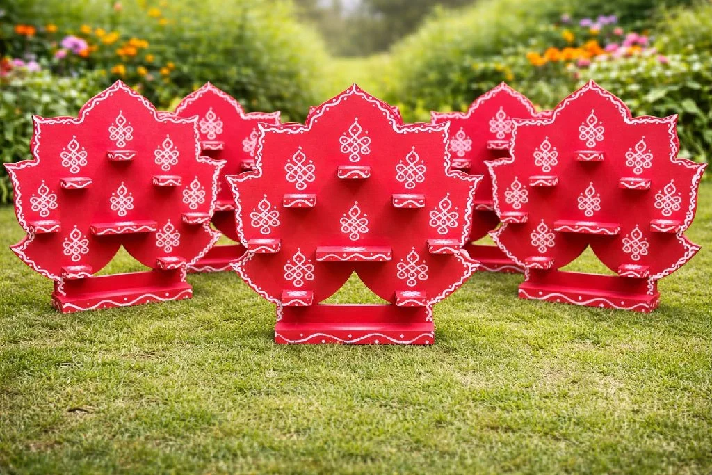 Red Lotus Kolam Diya Display Stand