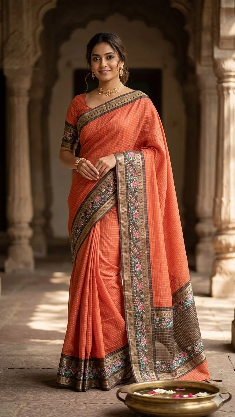 Rust Orange Kanchi Silk Saree 1