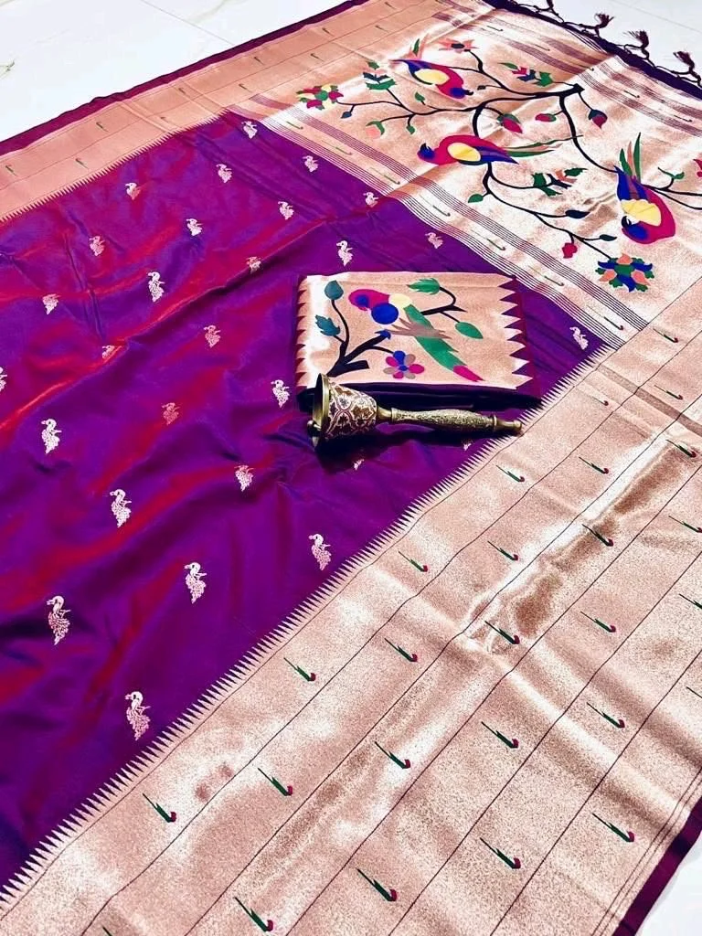 Paithani Silk Saree with Bird Motifs 7