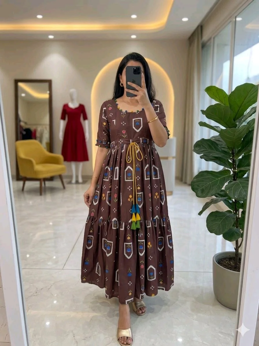 Floral Print Cotton Maxi Dress for Girls 5