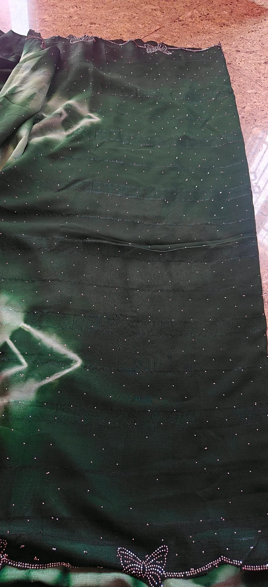 Dark Green Butterfly Motif Saree with Swarovski Stone Work 4