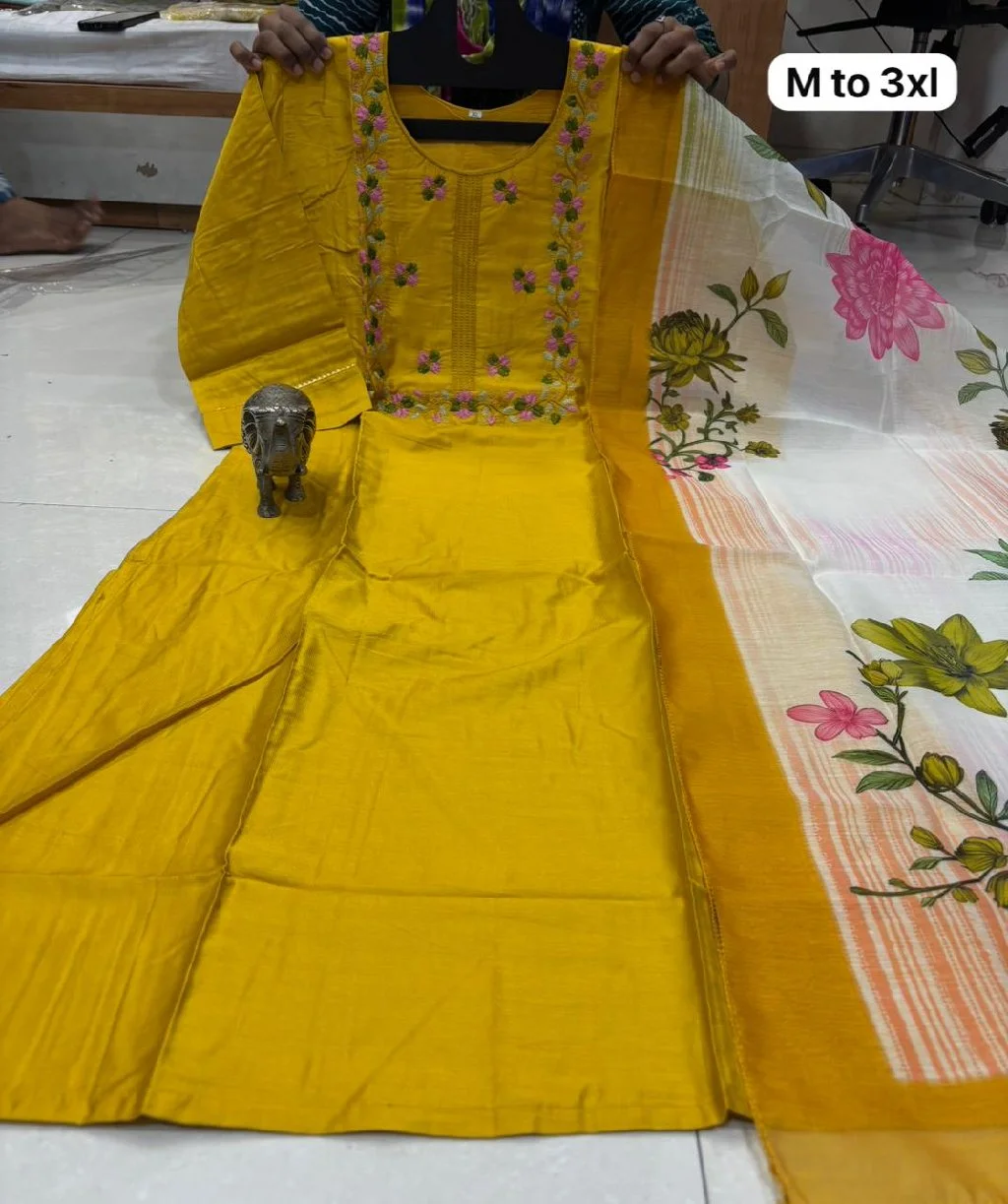 Embroidered Kurta Set with Floral Dupatta 4