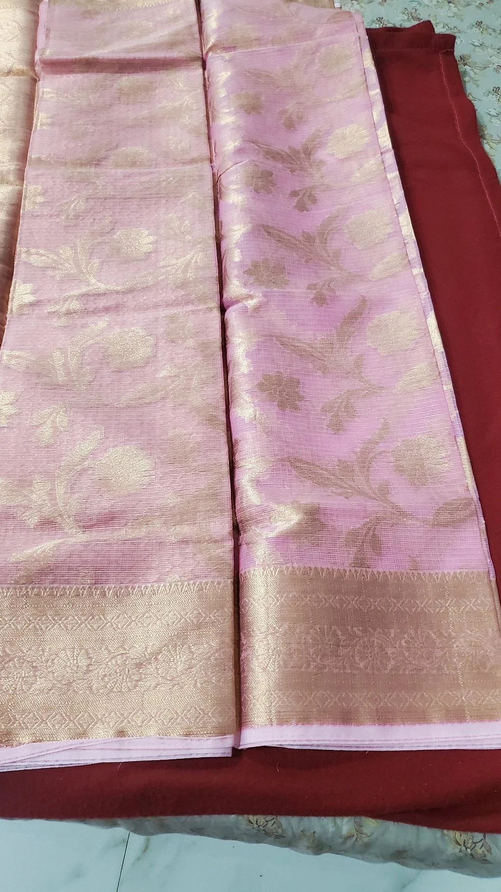 Light Pink Saree with Gold Zari Weave 3