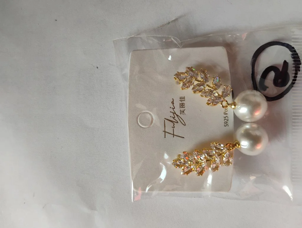 Gold Toned Leaf Pearl Drop Earrings