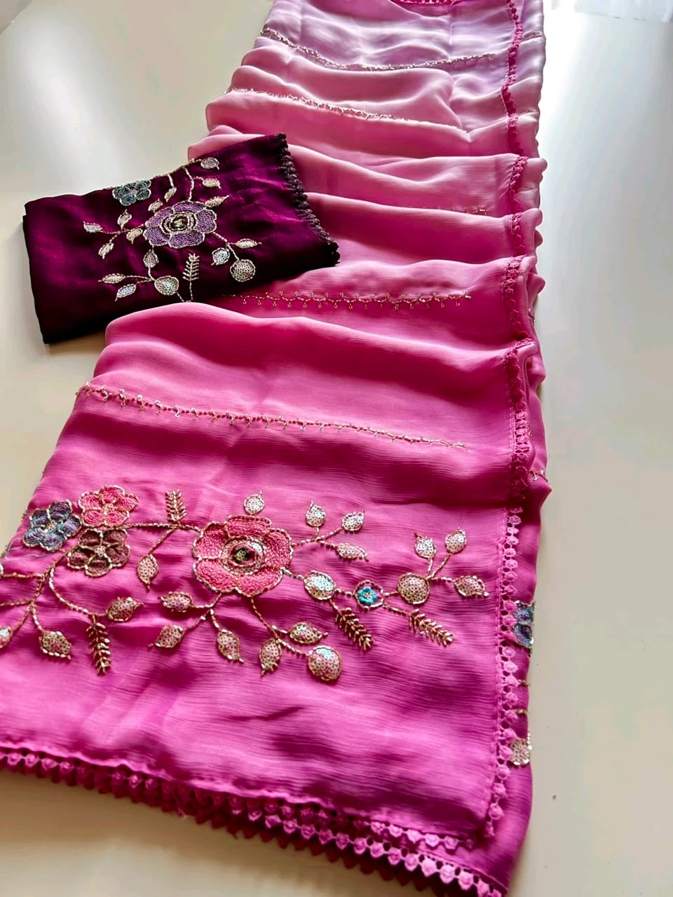 Satin Chiffon Silk Sarees thumbnail 6