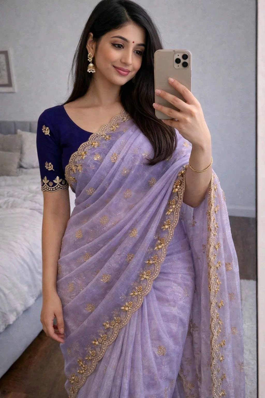 Pastel Organza Silk Blend Saree with Scalloped Embroidered Border 9