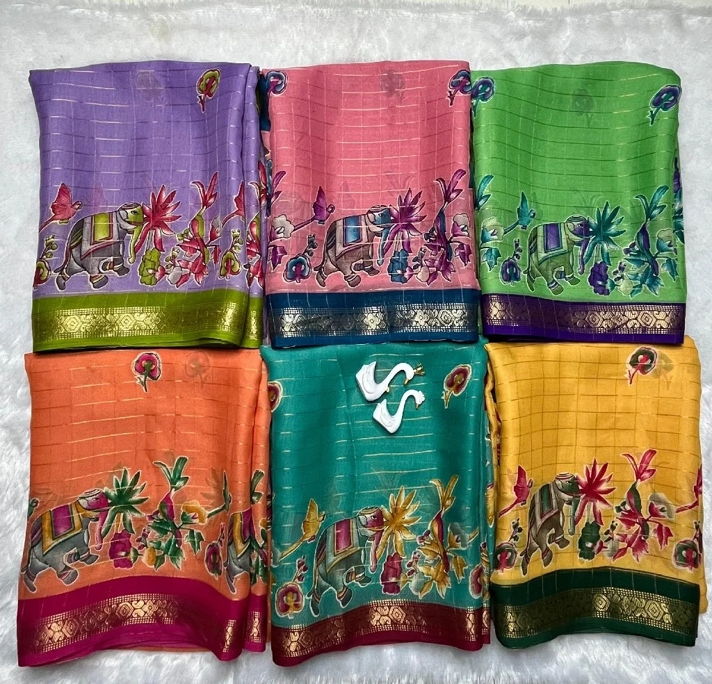 Crepe Silk Traditional Saree with Elephant Motifs - Variant 2 thumbnail 3