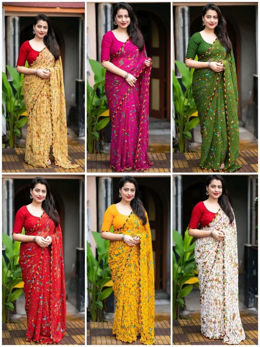 Soft Georgette Saree with Cartoon Prints and Aari Mirror Work 10