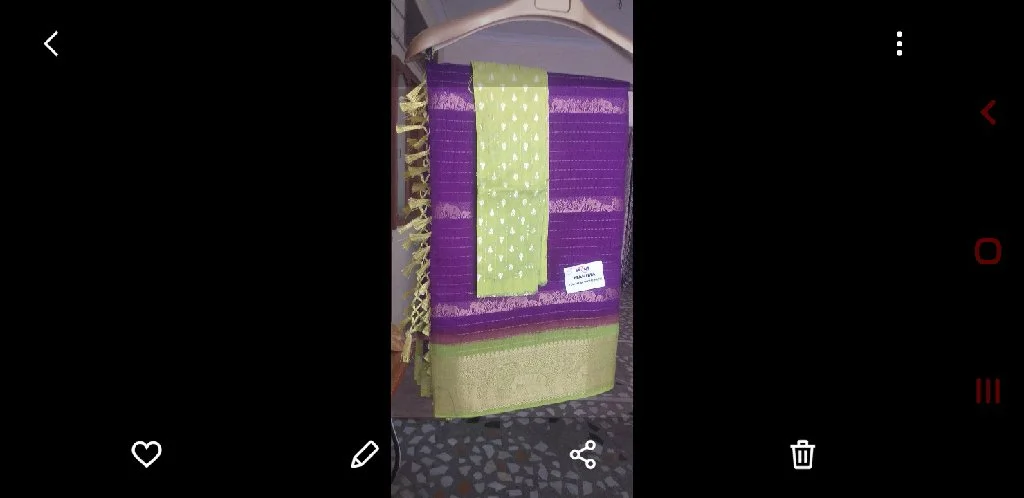 Purple and Green Art Silk Saree with Tassels