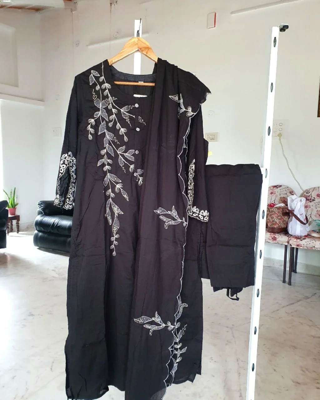 Black Embroidered Cotton Suit Set