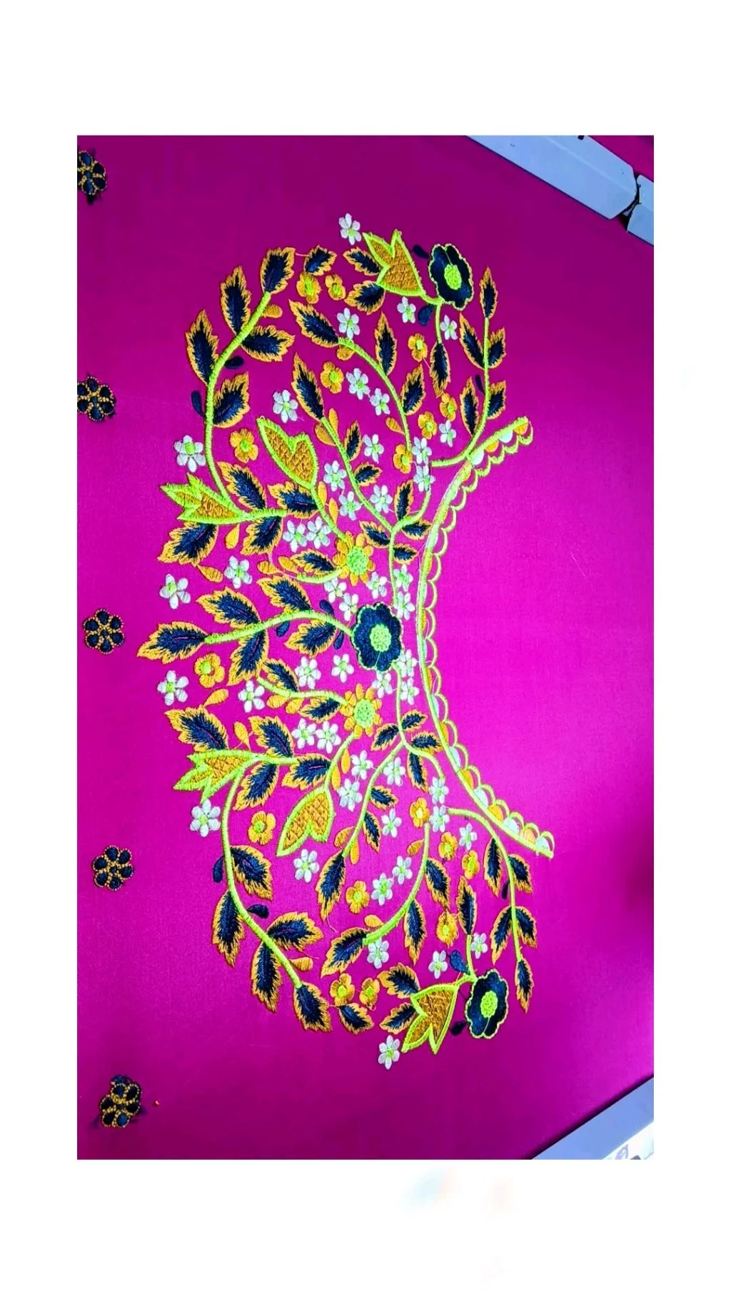 Pink Fabric with Computer Embroidered Floral Neck Design
